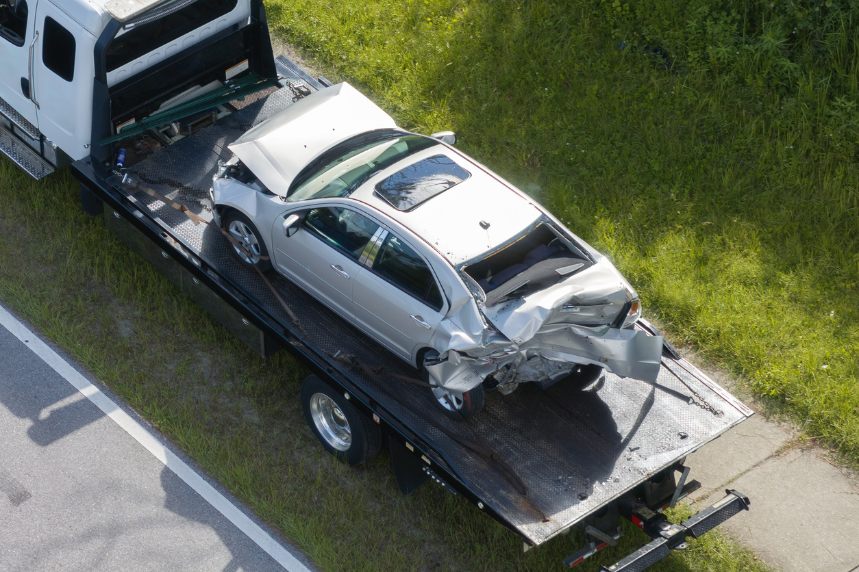 California City Car Wreckage on Tow Truck