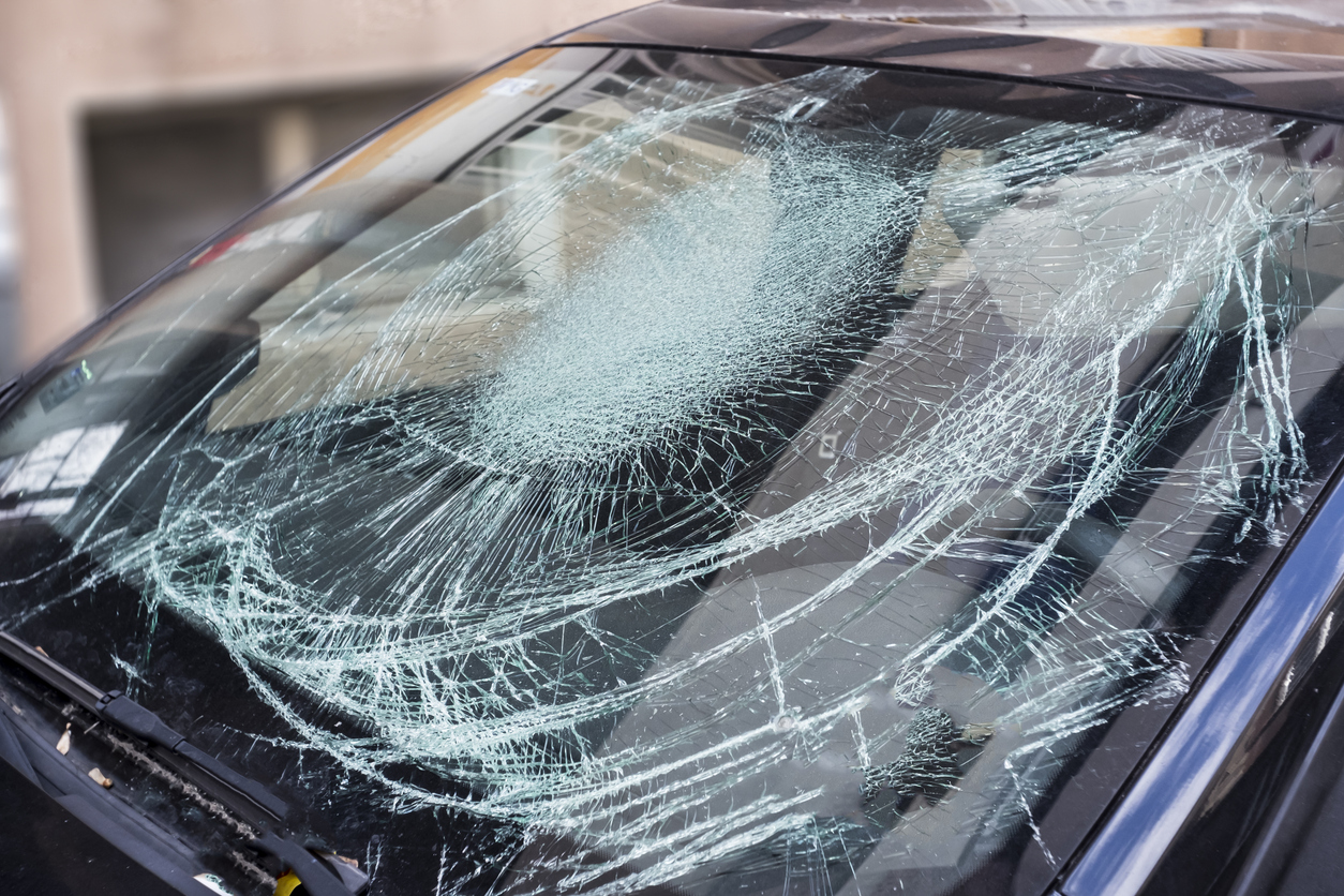 Broken Windshield After a Car Wreck in Ridgecrest
